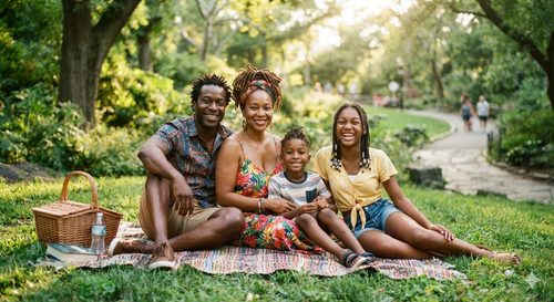 A family having a picnic together in a park