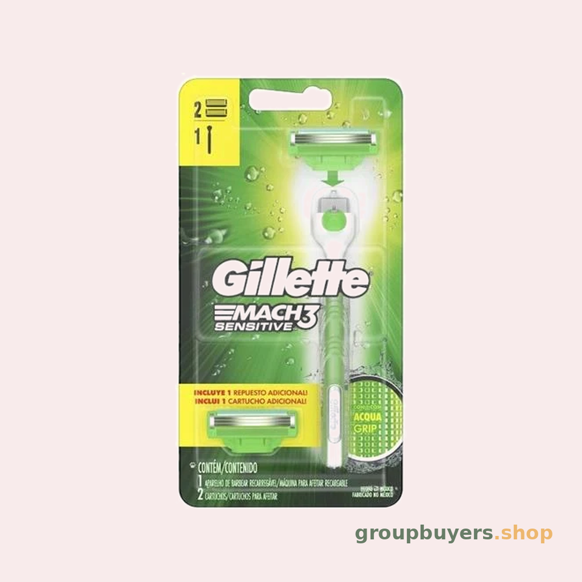 GILLETTE MACH3 AQUAGRIP SENSITIVE 2UP