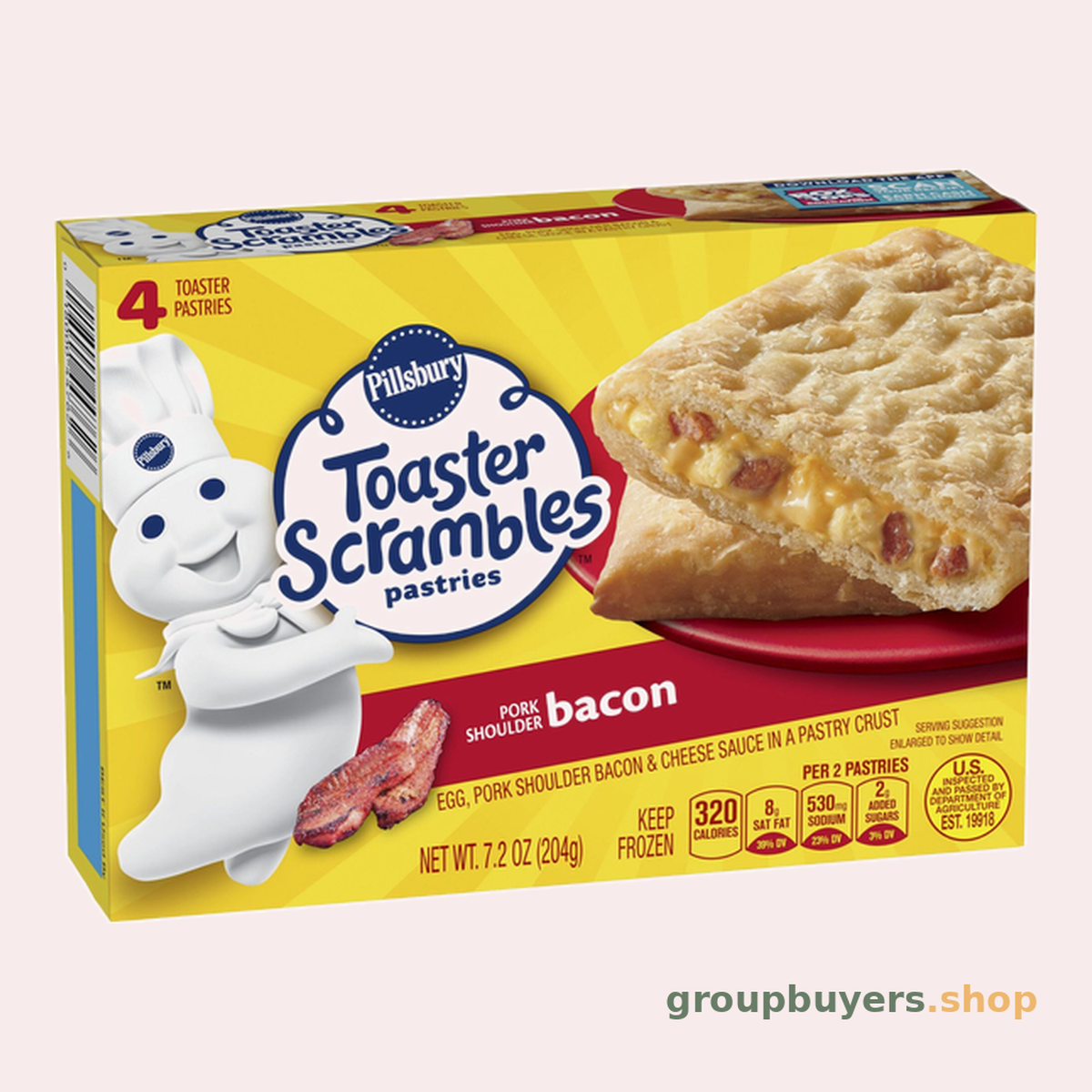 PILLSBURY TOASTER SCRAMBLES BACON 4CT 12 X 7.2OZ *NEW