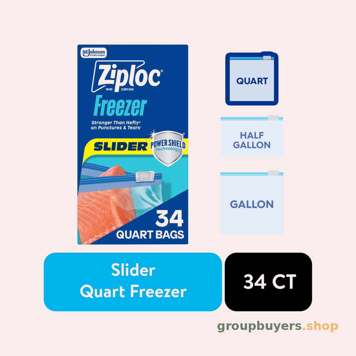 ZIPLOC ZIPPER FREEZER HD QUART 34CT