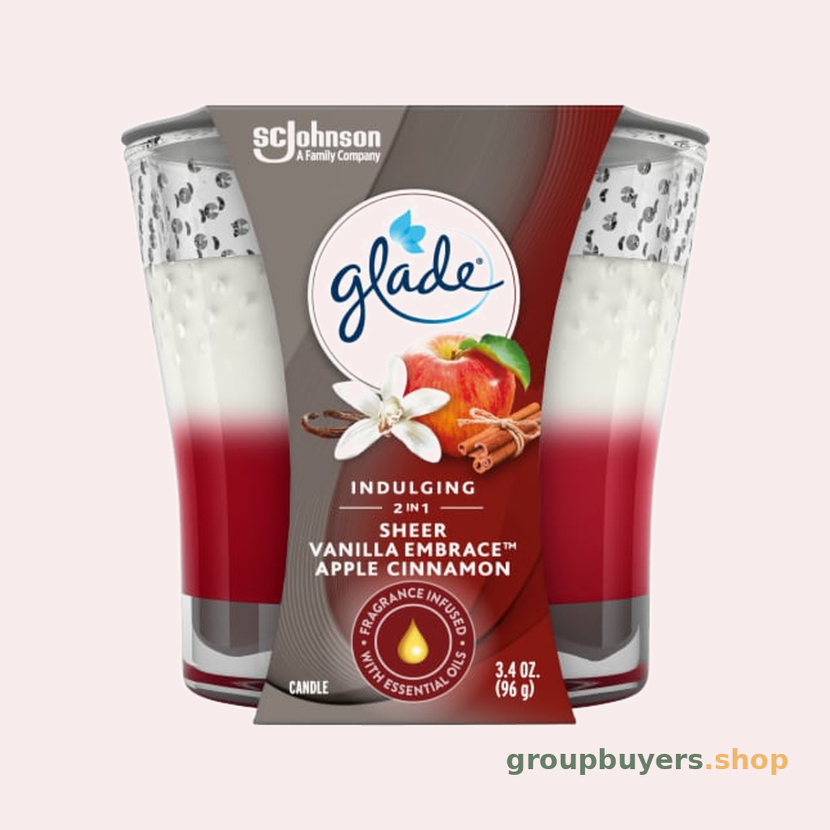 GLADE CANDLE SHEER VANILLA EMBRACE & APPLE CINNAMON
