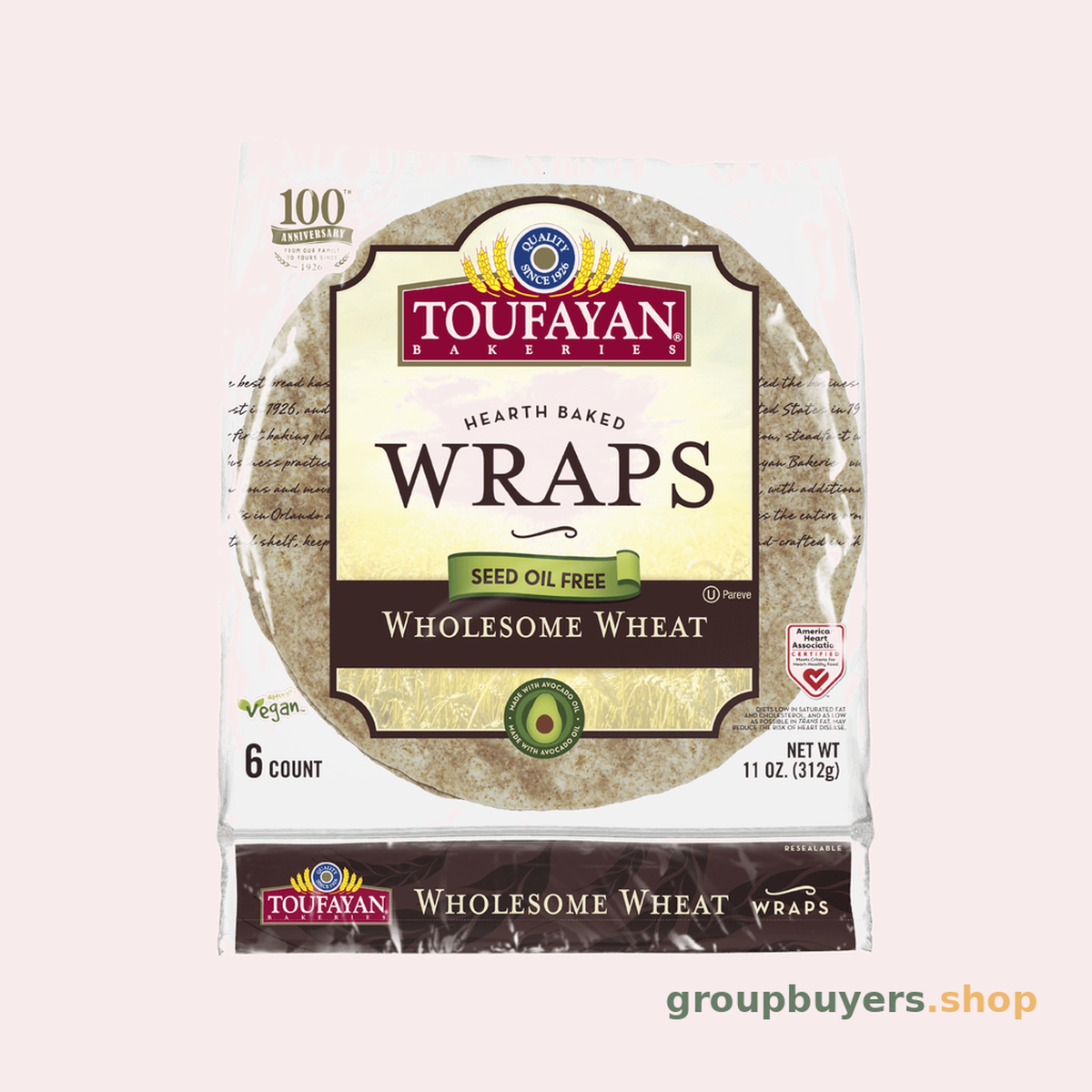 TOUFAYAN WRAPS WHOLE WHEAT 16x11oz